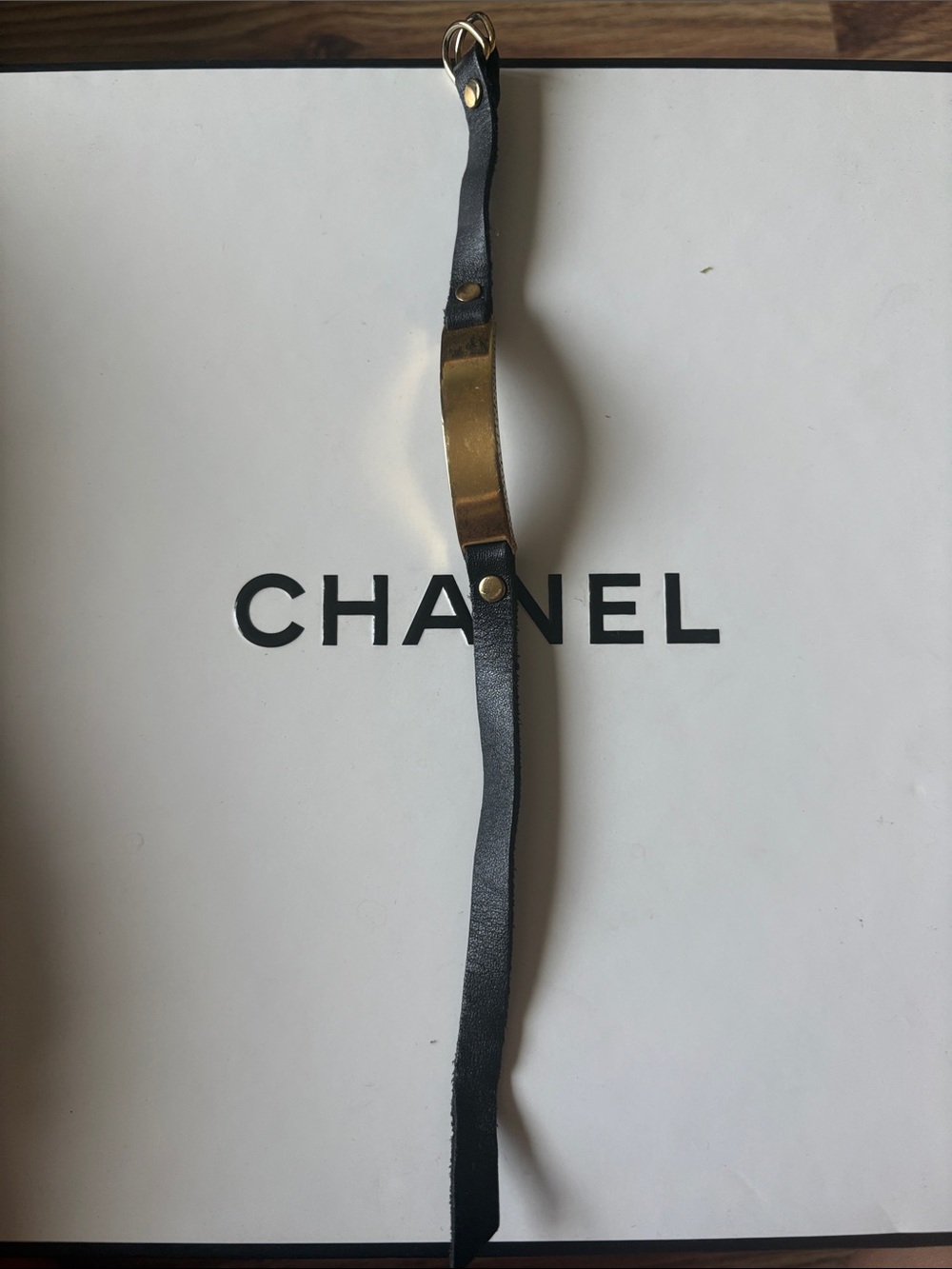 Madewell Black Leather and Gold tone ID Bracelet